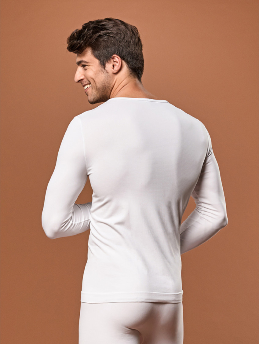 Férfi hosszú ujjú, környakú póló - Fehér