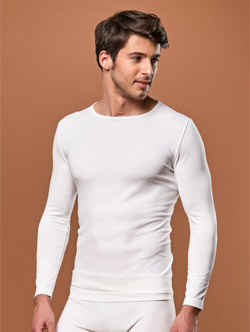Férfi hosszú ujjú, környakú póló - Fehér