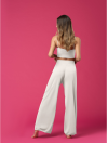 Női bordázott palazzo nadrág, bő szárú - Elefántcsontszínű