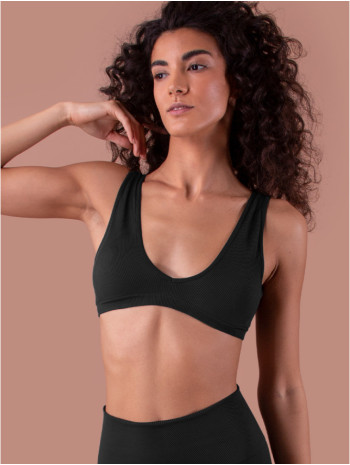 Női bordázott, szivacsos melltartó - Fekete