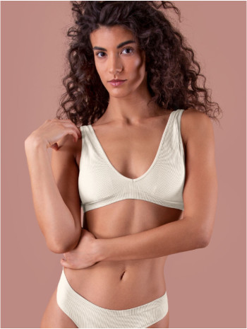 Női bordázott, szivacsos melltartó - Elefántcsontszínű