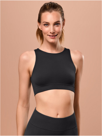 Női top, bordázott - Fekete