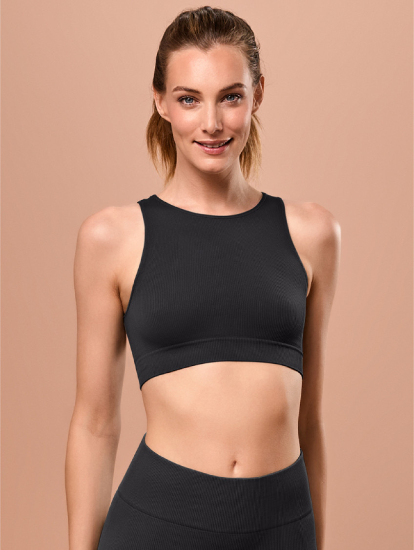 Női top, bordázott - Fekete