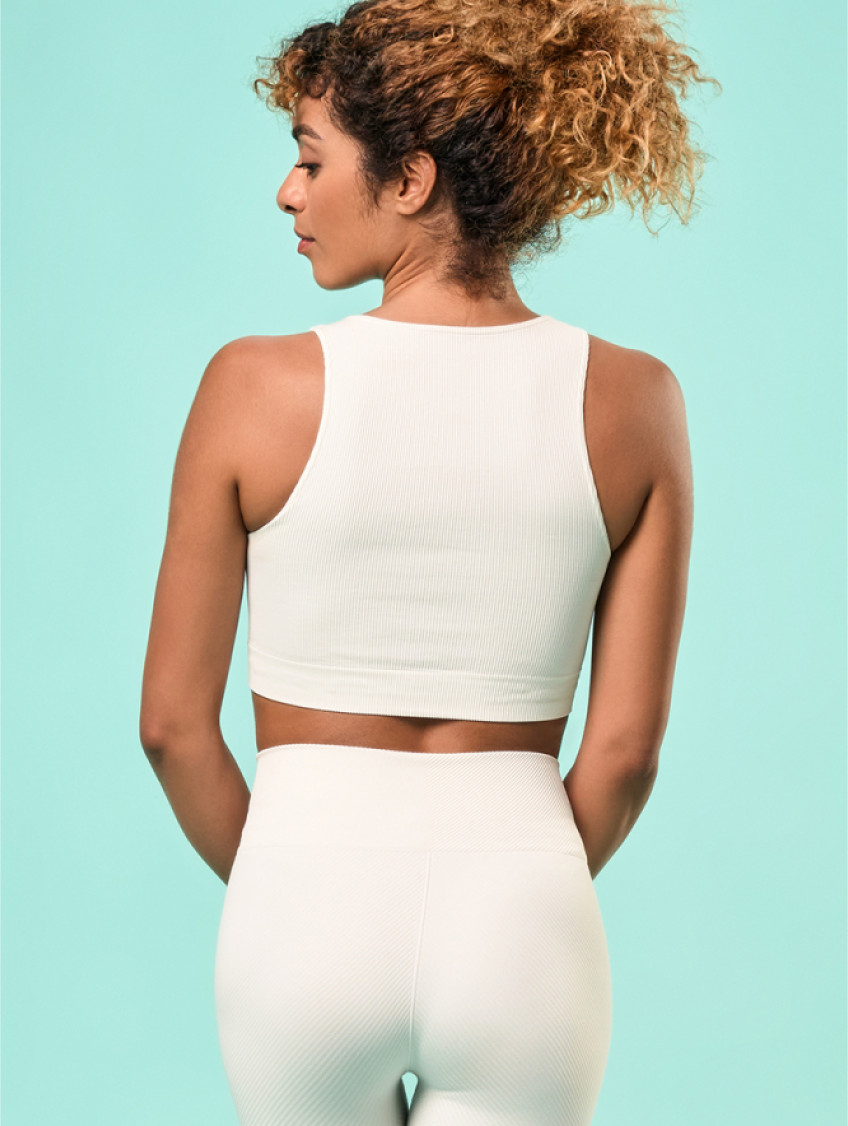 Női top, bordázott - Elefántcsontszínű