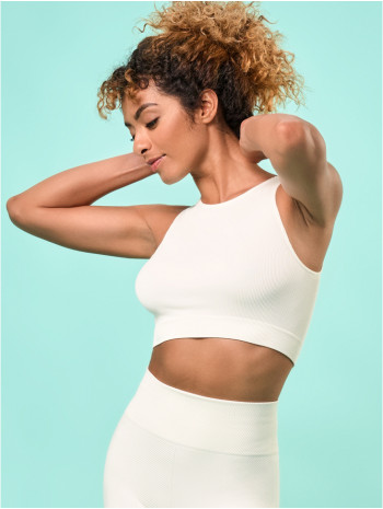 Női top, bordázott - Elefántcsontszínű