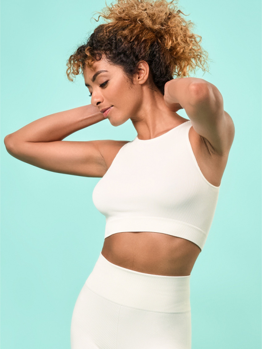 Női top, bordázott - Elefántcsontszínű