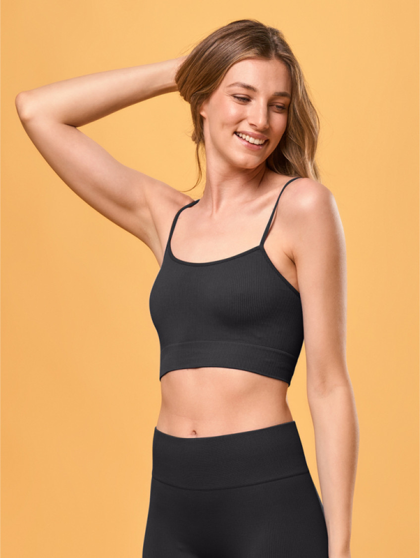 Női bordázott top, spagetti pántos  - Fekete