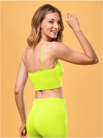 Női bordázott top, spagetti pántos  - Neon sárga