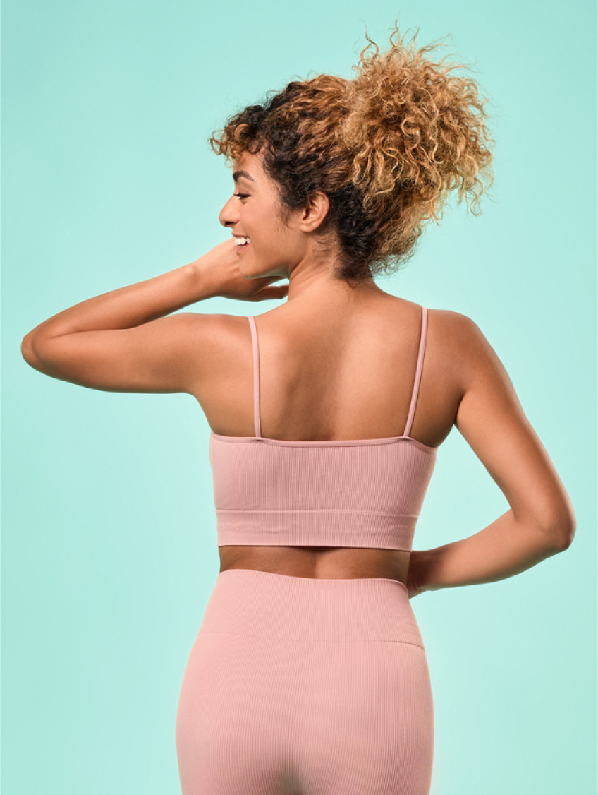 Női bordázott top, spagetti pántos  - Rosa antico