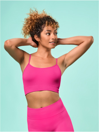 Női bordázott top, spagetti pántos  - Pink