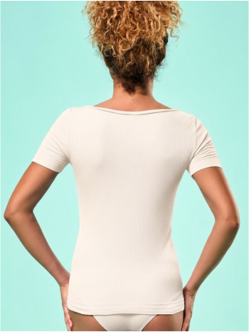 Női rövid ujjú, bordázott póló - ELEFÁNTCSONTSZÍNŰ