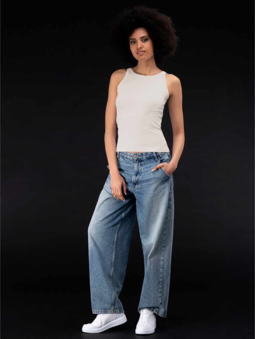 Női bordázott trikó - Elefántcsontszín