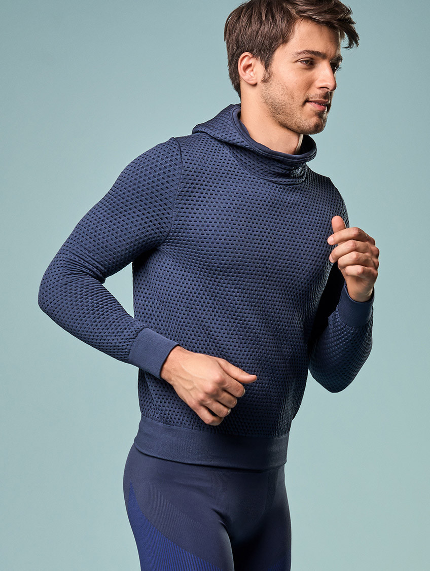 Férfi dryarn kapucnis pulóver - Sötétkék