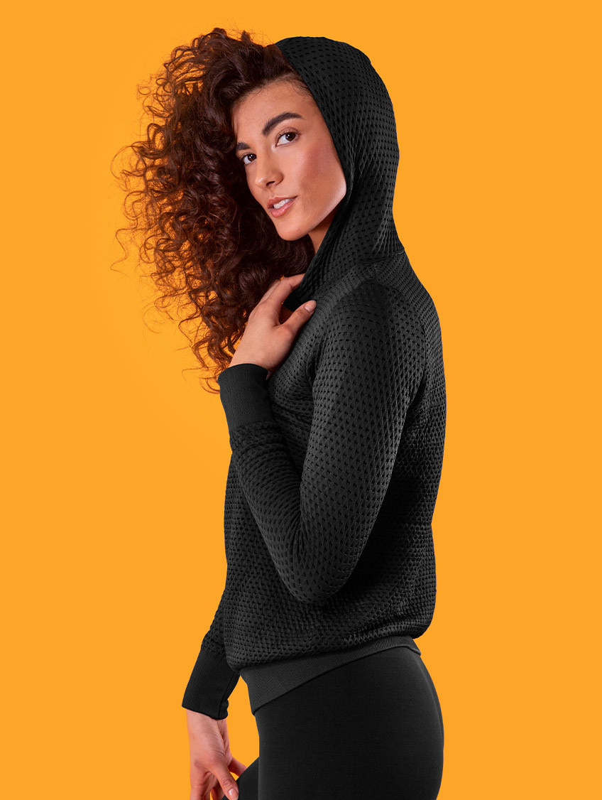 Női dryarn kapucnis pulóver - Fekete