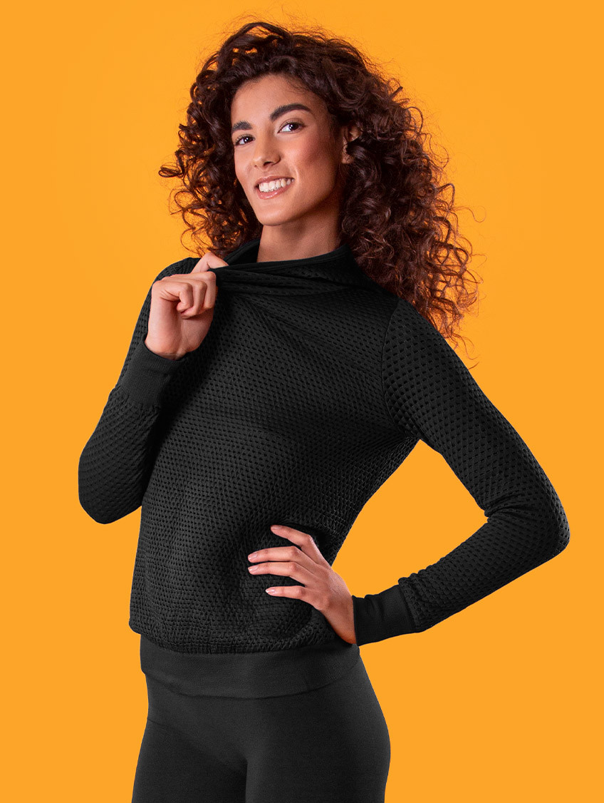 Női dryarn kapucnis pulóver - Fekete