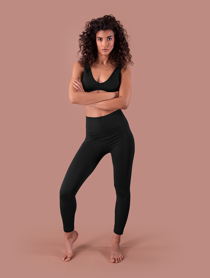 Női bordázott leggings - Fekete