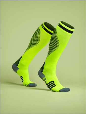 Zokni Runner, kompressziós, hosszú - Fekete/Neon sárga